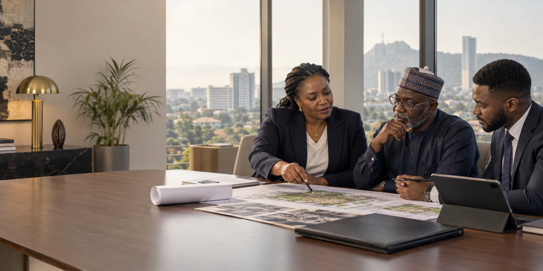 Nigerian property professionals reviewing a development plan